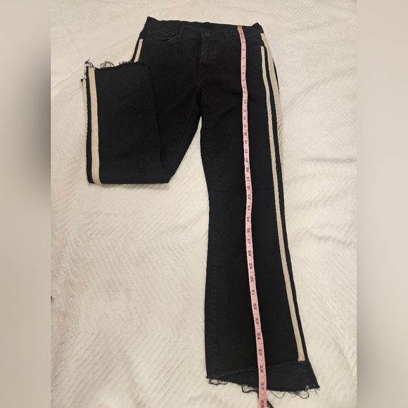 Mother Insider Striped Crop Step-Hem Fray Jeans In Guilty Racer Size 28 - Picture 14 of 16